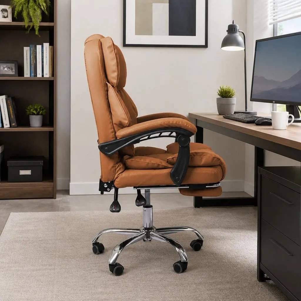Gaming Chair PU Leather Adjustable Reclining Brown 60cm W x 60cm D x 107116cm H