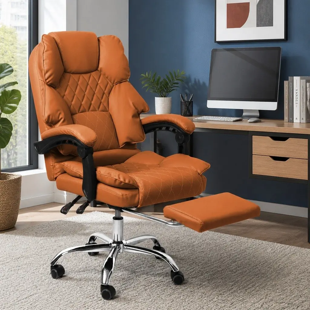 Gaming Chair PU Leather Adjustable Reclining Brown 60cm W x 60cm D x 107116cm H