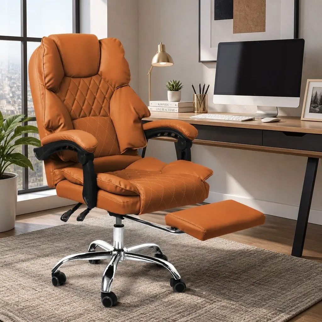 Gaming Chair PU Leather Adjustable Reclining Brown 60cm W x 60cm D x 107116cm H