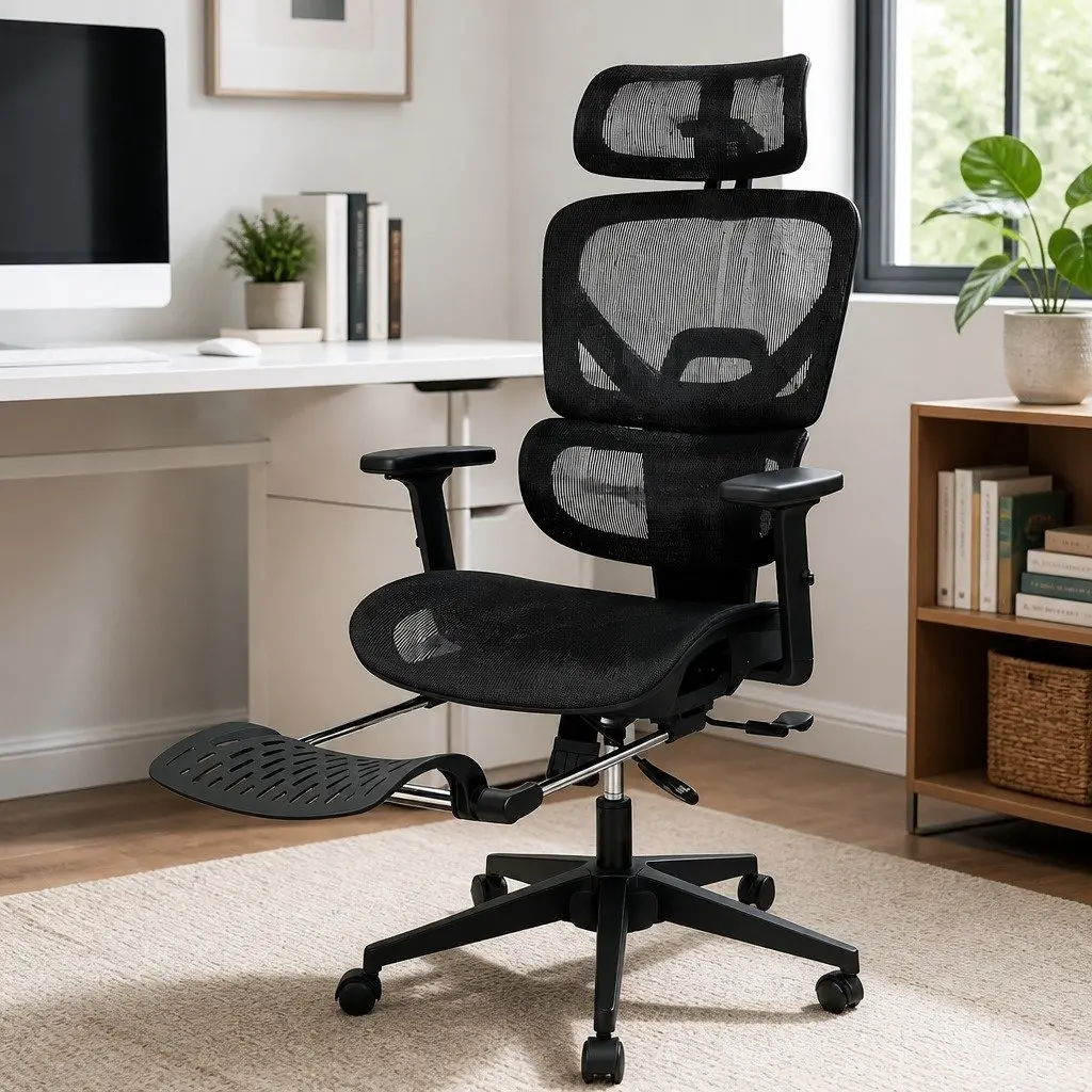 Ergonomic Office Chair Mesh Black Adjustable Lumbar Retractable Footrest 67cm W x 109cm D x 116124cm H