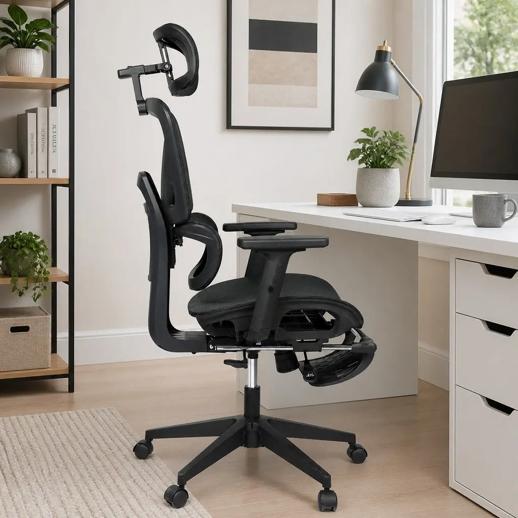 Ergonomic Office Chair Mesh Black Adjustable Lumbar Retractable Footrest 67cm W x 109cm D x 116124cm H
