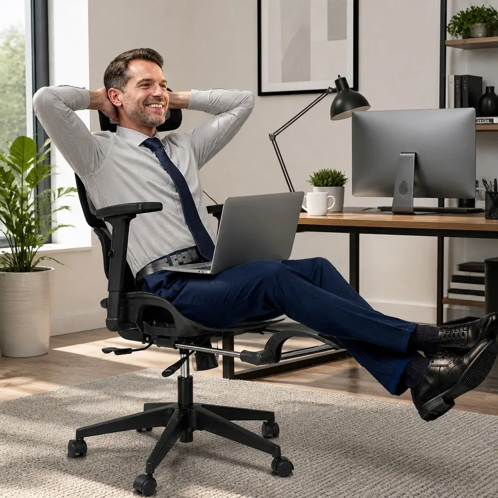 Ergonomic Office Chair Mesh Black Adjustable Lumbar Retractable Footrest 67cm W x 109cm D x 116124cm H