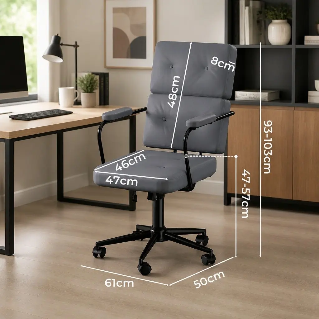 Ergonomic Office Chair PU Leather Computer Desk Chair Adjustable Height Grey
