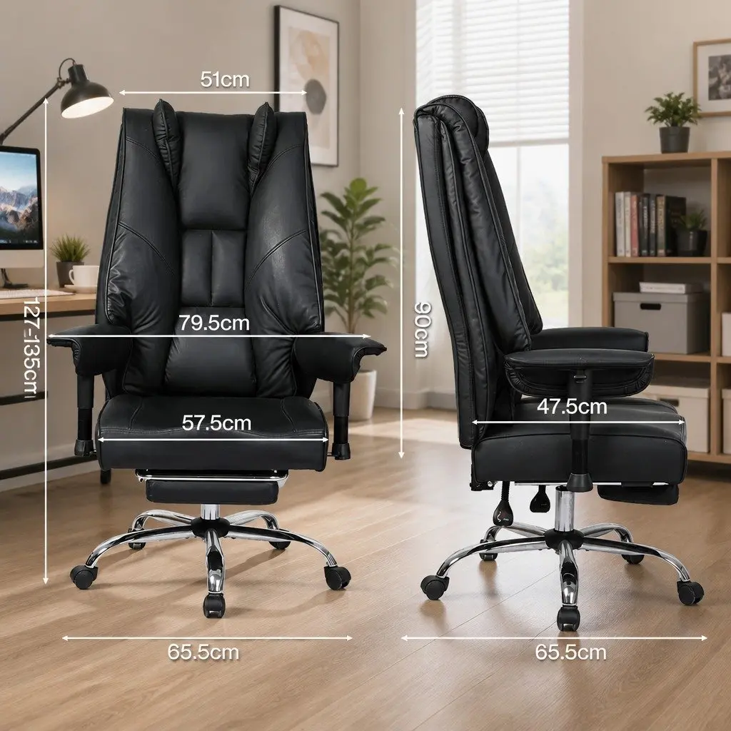 Heavy Duty Office Chair PU Leather High Back Reclining Black