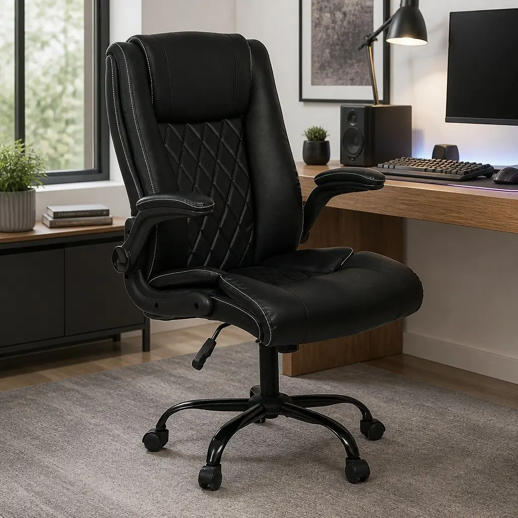 Executive Office Chair High Back Reclining PU Leather Black