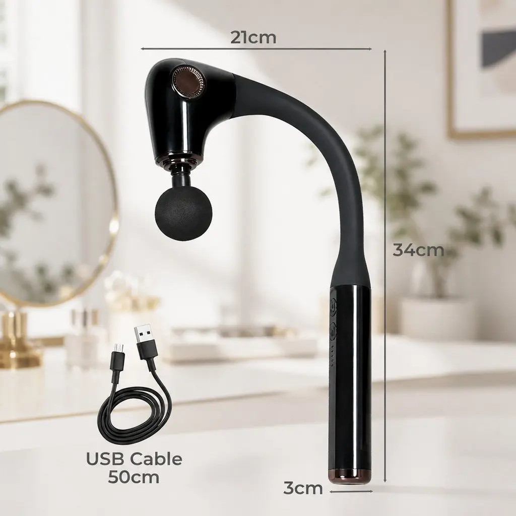 Massage Gun Deep Tissue Percussion 35cm Black Extended Handle 4 Heads 5 Speed