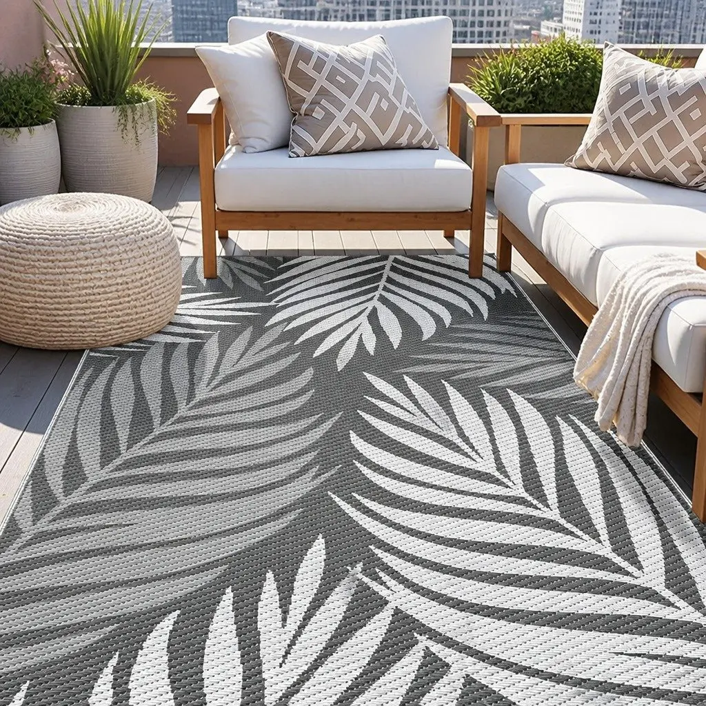 Reversible Dual-Sided Outdoor Rug Grey 152x244cm for Patios