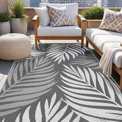 Reversible Dual-Sided Outdoor Rug Grey 152x244cm for Patios