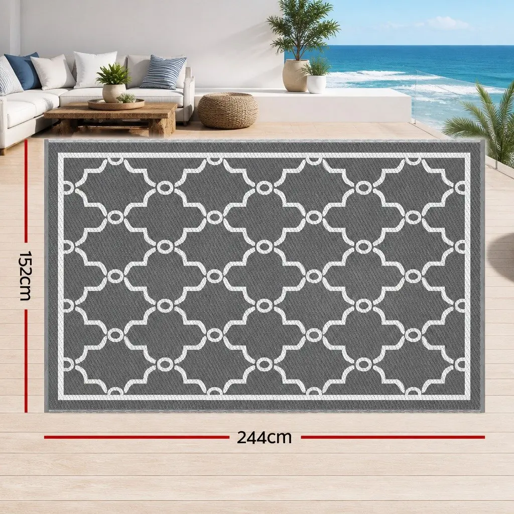 Outdoor Rug Polypropylene 152x244cm Grey Reversible Dual-Sided Area Mat