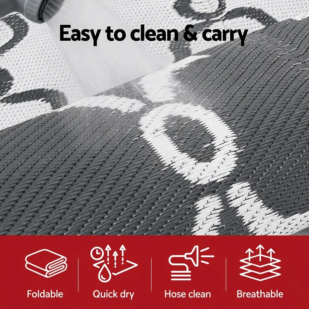 Outdoor Rug Polypropylene 152x244cm Grey Reversible Dual-Sided Area Mat