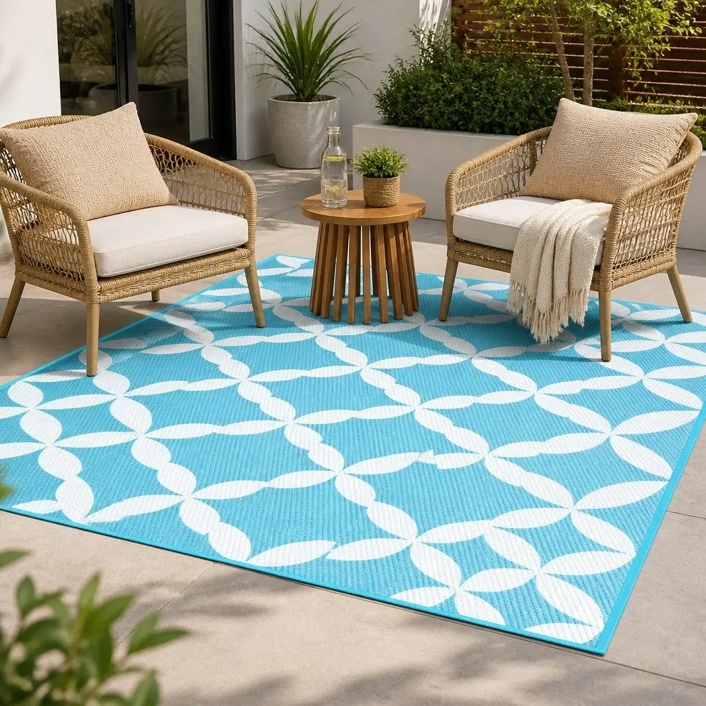 Outdoor Area Rug Reversible Dual-Sided Patio Carpet Large Mat Portable Garden