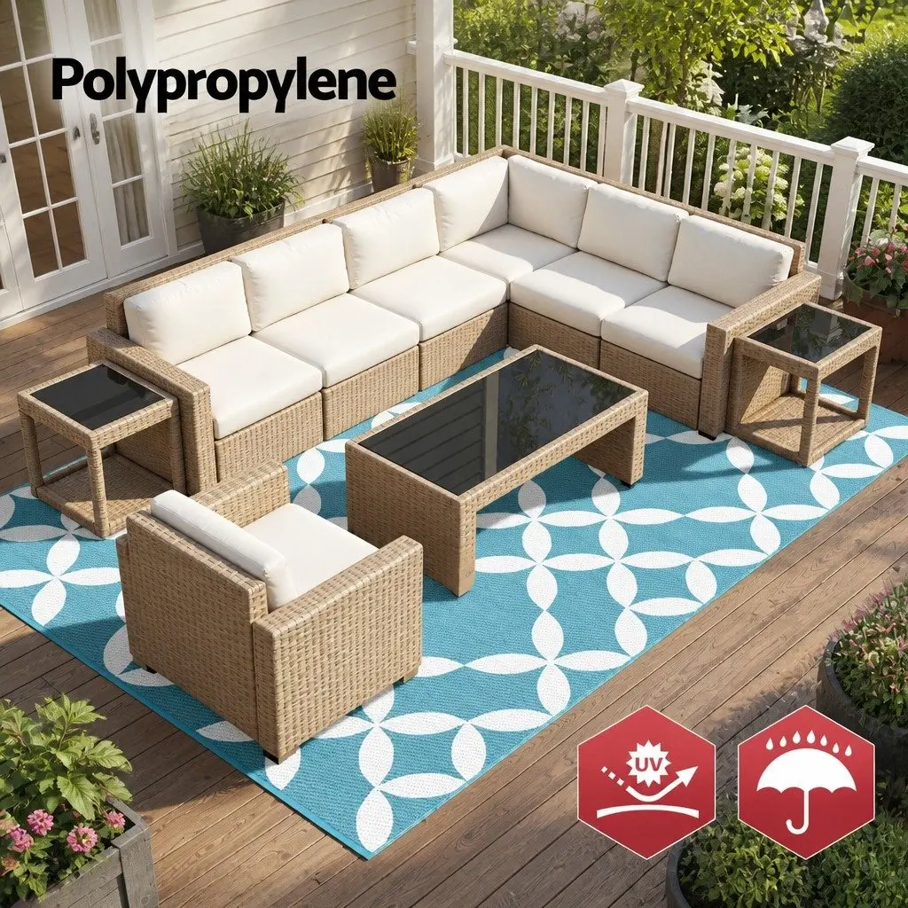 Outdoor Area Rug Reversible Dual-Sided Patio Carpet Large Mat Portable Garden