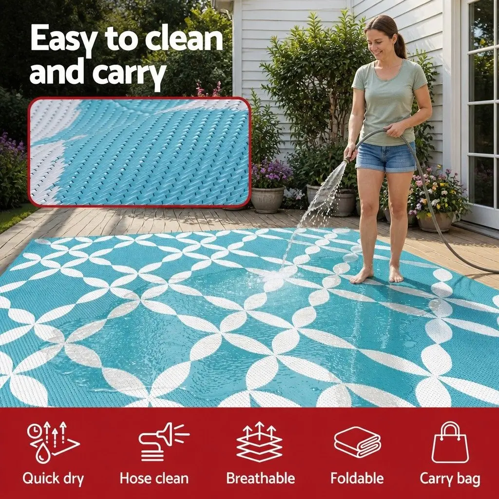 Outdoor Area Rug Reversible Dual-Sided Patio Carpet Large Mat Portable Garden