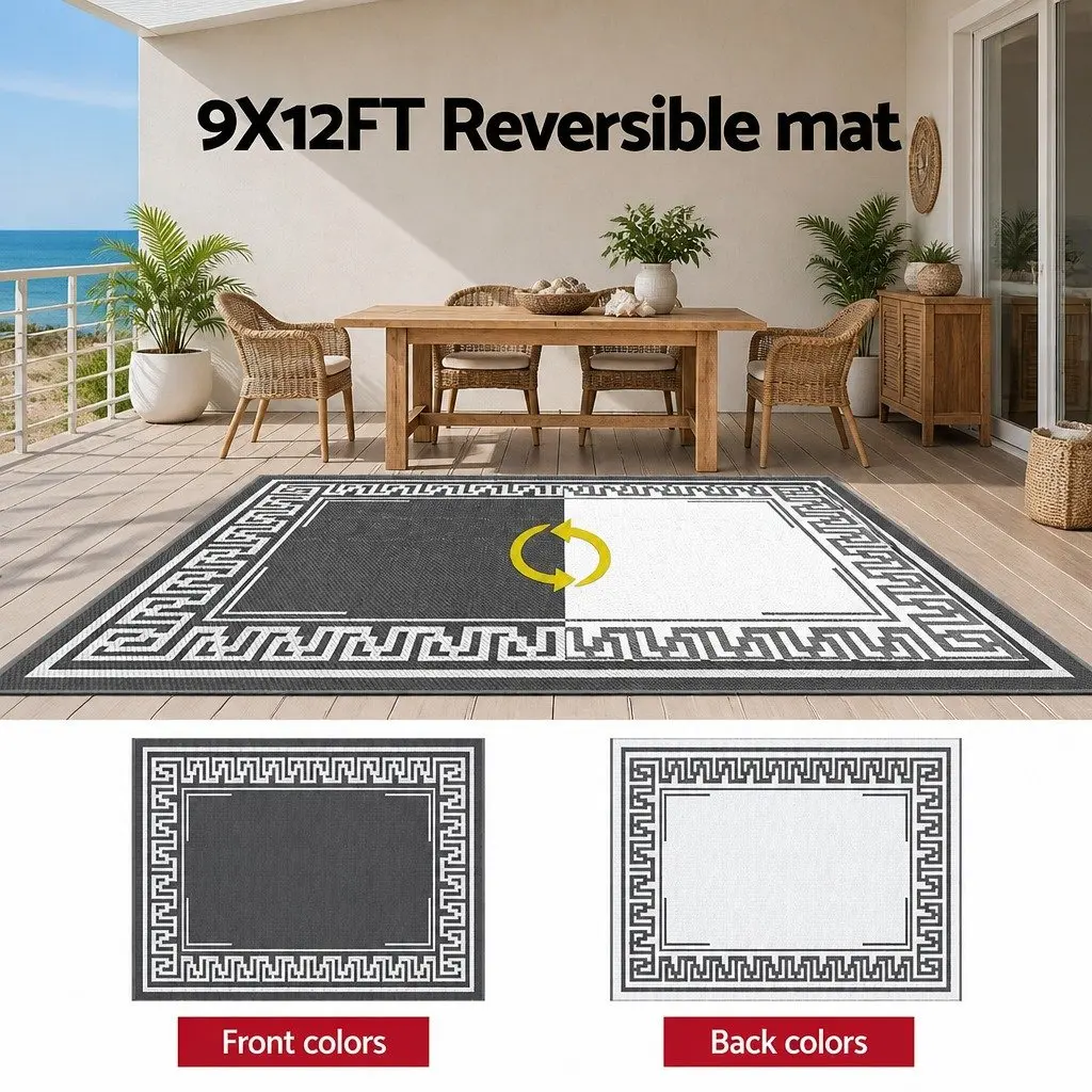 Outdoor Rug 274x366cm Large Reversible Area Mat Patio Carpet Dual-Sided Greek