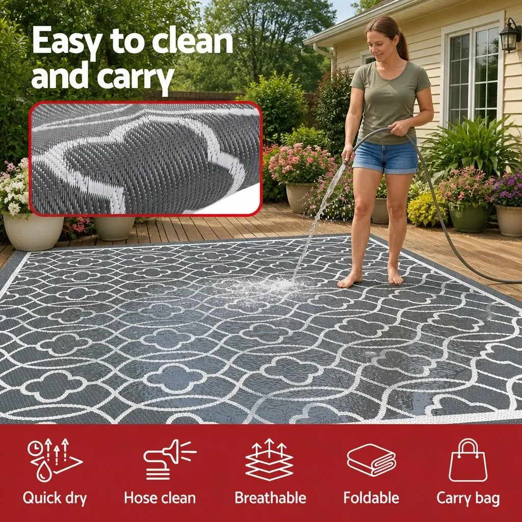 Outdoor Rug Reversible Polypropylene 274x366cm Grey Dual-Sided