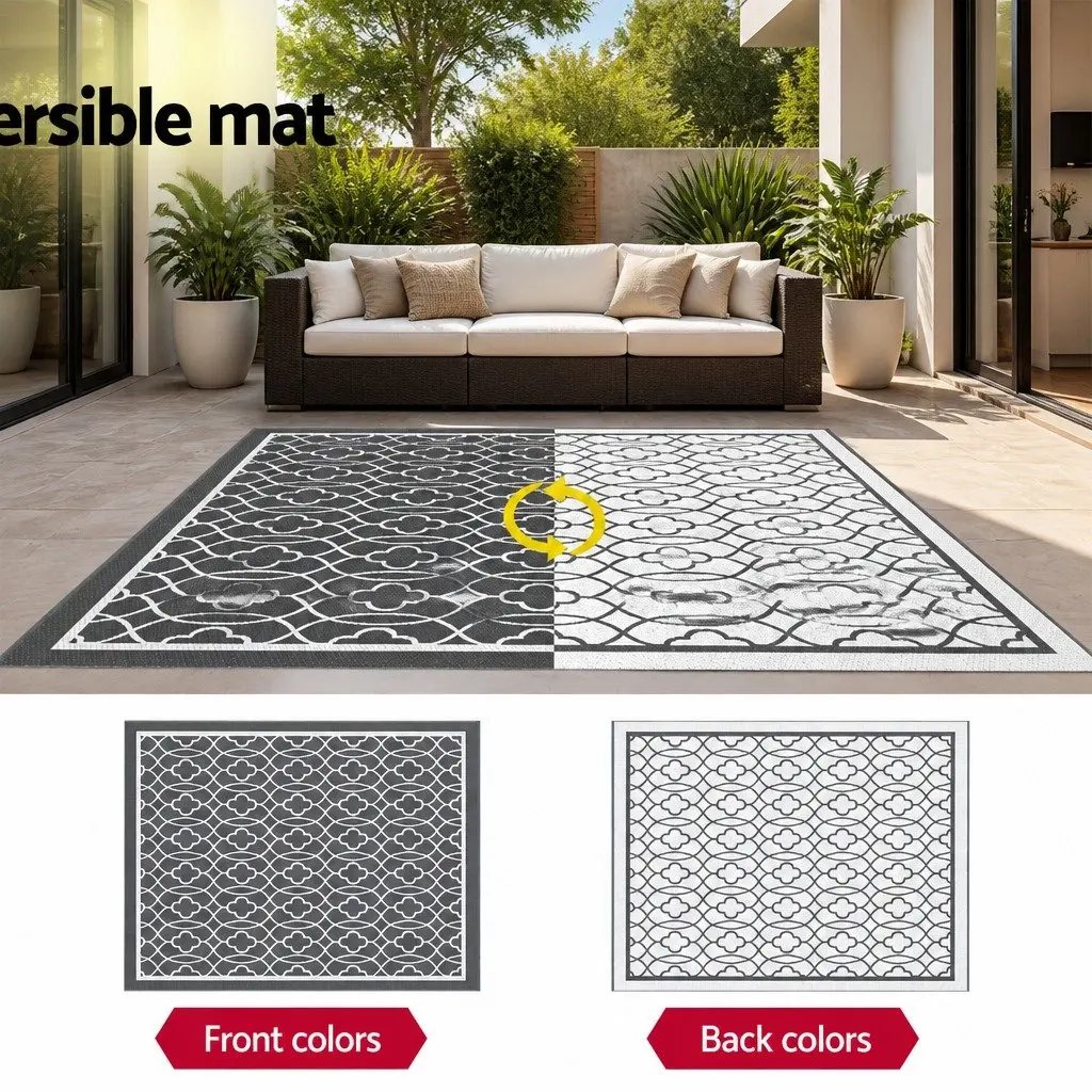 Outdoor Rug Reversible Polypropylene 274x366cm Grey Dual-Sided