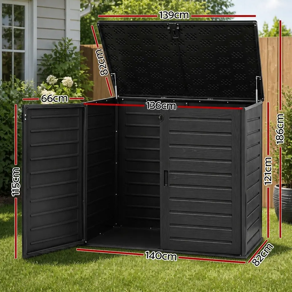 Outdoor Storage Box Lockable Cabinet 1170L PP Plastic Black
