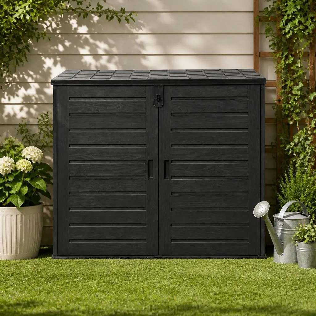 Outdoor Storage Box Lockable Cabinet 1170L PP Plastic Black