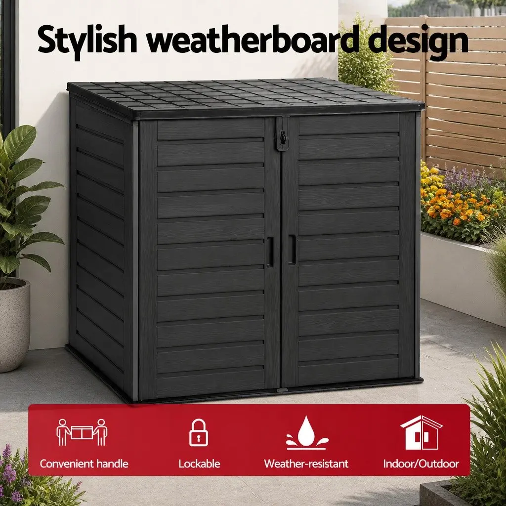 Outdoor Storage Box Lockable Cabinet 1170L PP Plastic Black