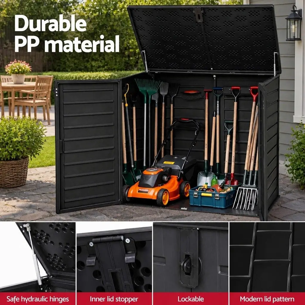 Outdoor Storage Box Lockable Cabinet 1170L PP Plastic Black