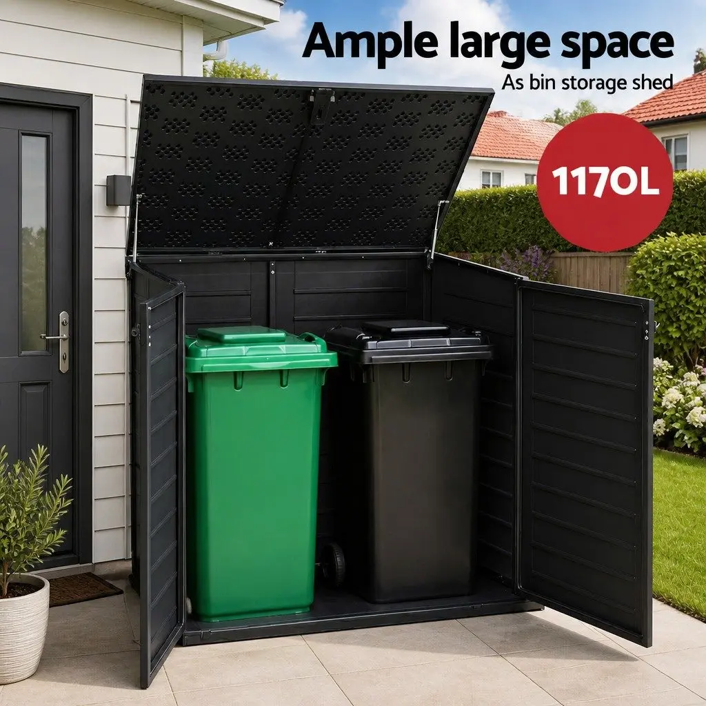 Outdoor Storage Box Lockable Cabinet 1170L PP Plastic Black