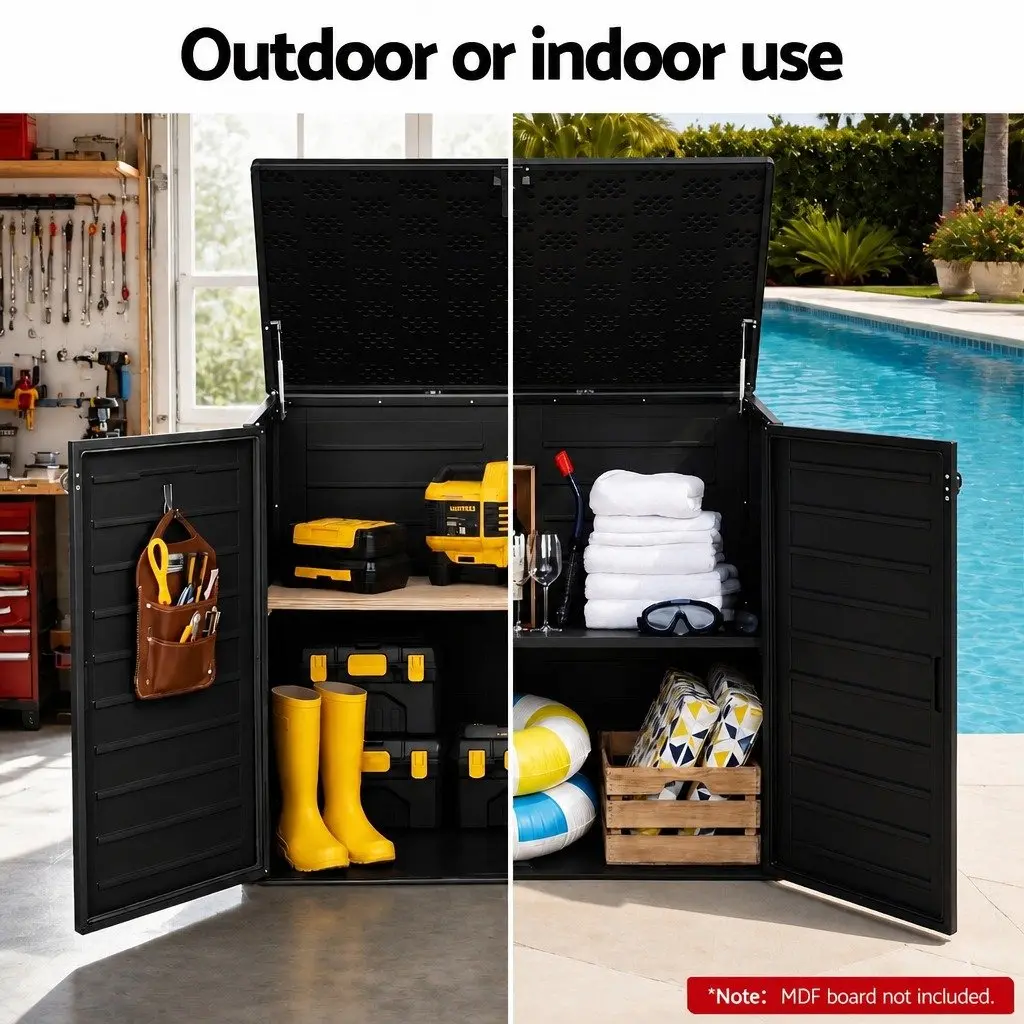 Outdoor Storage Box Lockable Cabinet 1170L PP Plastic Black