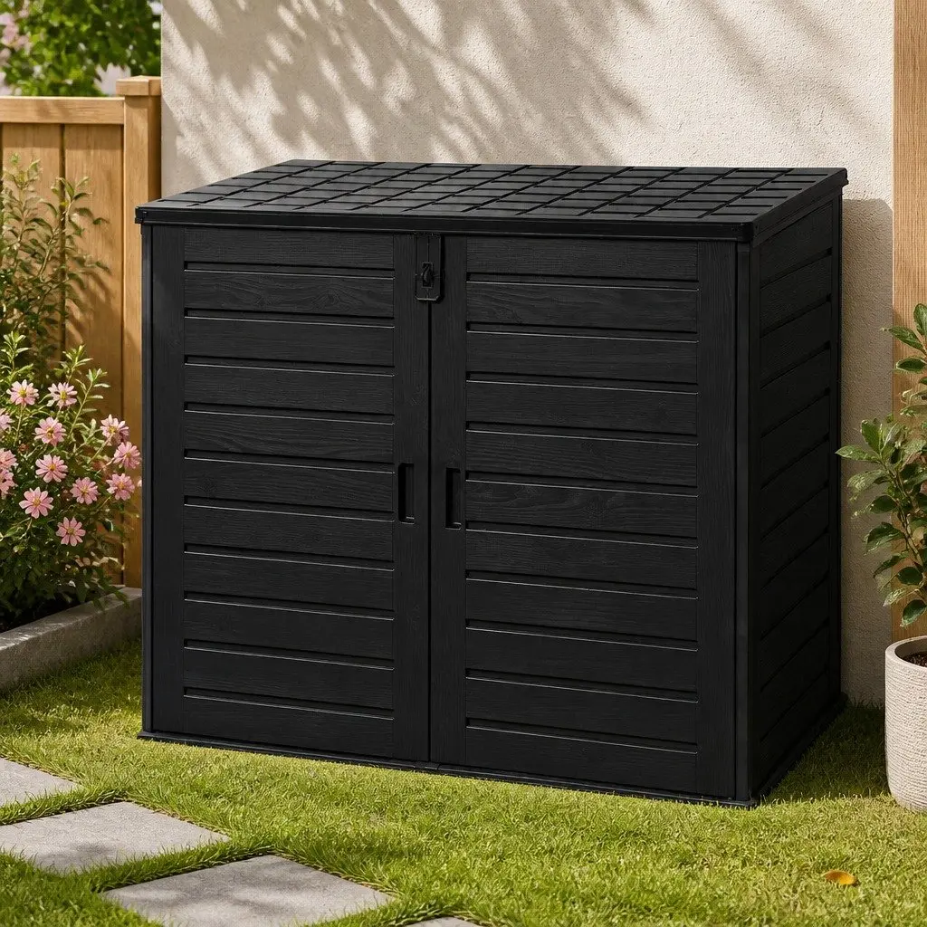Outdoor Storage Box Lockable Cabinet 1170L PP Plastic Black