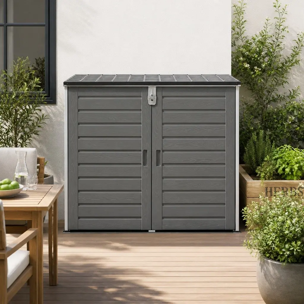 Outdoor Storage Box Weather-Resistant 1170L Grey Tool Organizer Container