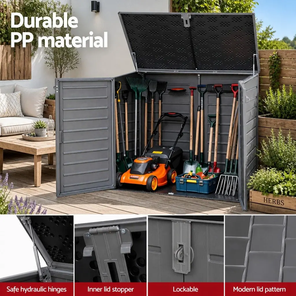 Outdoor Storage Box Weather-Resistant 1170L Grey Tool Organizer Container