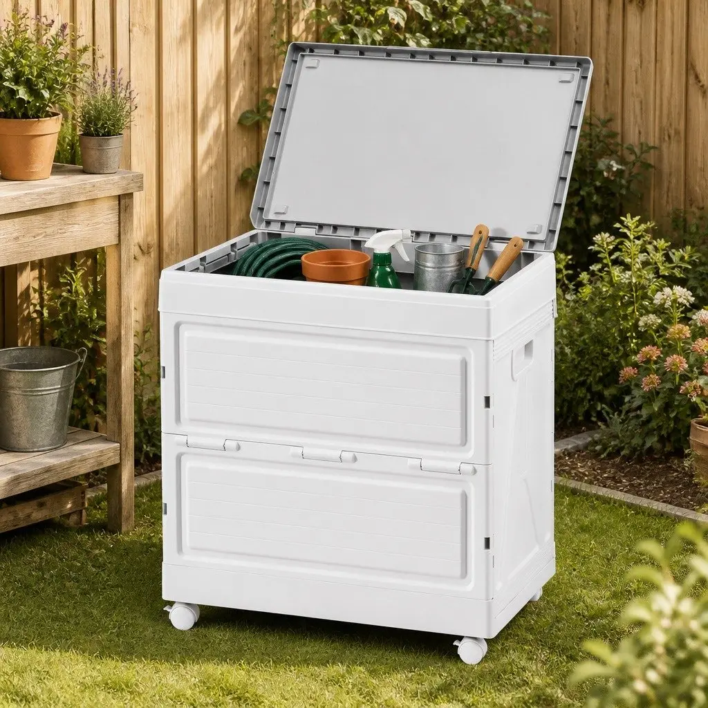 Outdoor Storage Box PP 159L Beige Portable Foldable with Wheels