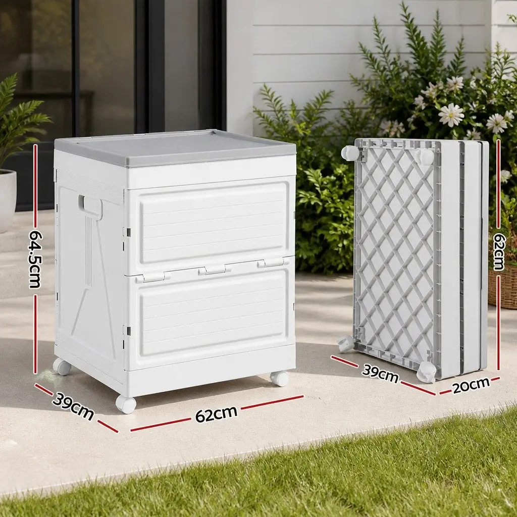 Outdoor Storage Box PP 159L Beige Portable Foldable with Wheels