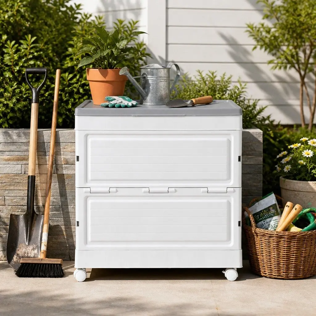Outdoor Storage Box PP 159L Beige Portable Foldable with Wheels