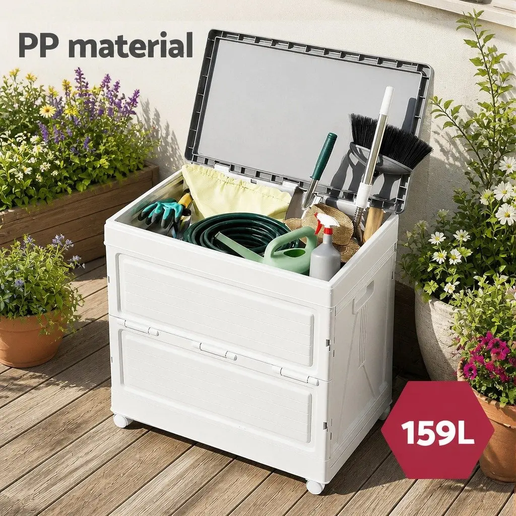 Outdoor Storage Box PP 159L Beige Portable Foldable with Wheels