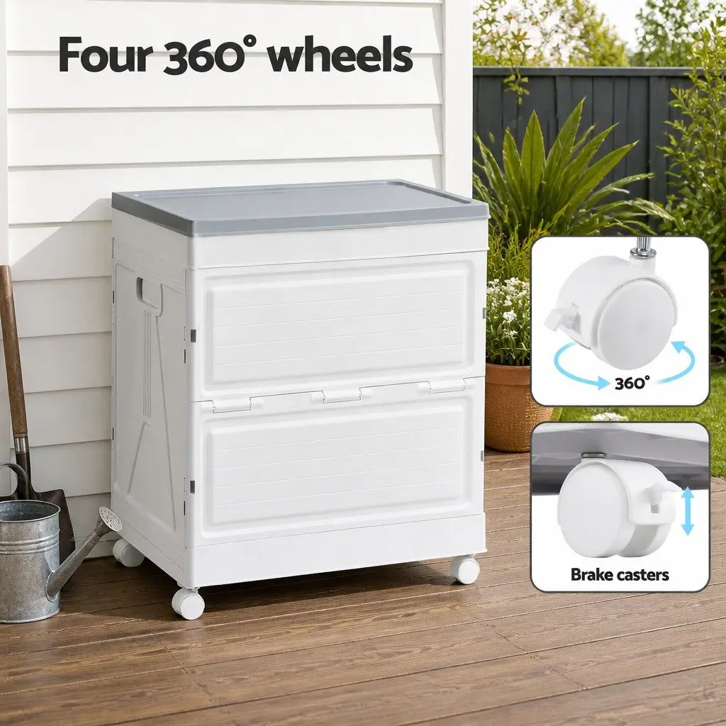 Outdoor Storage Box PP 159L Beige Portable Foldable with Wheels