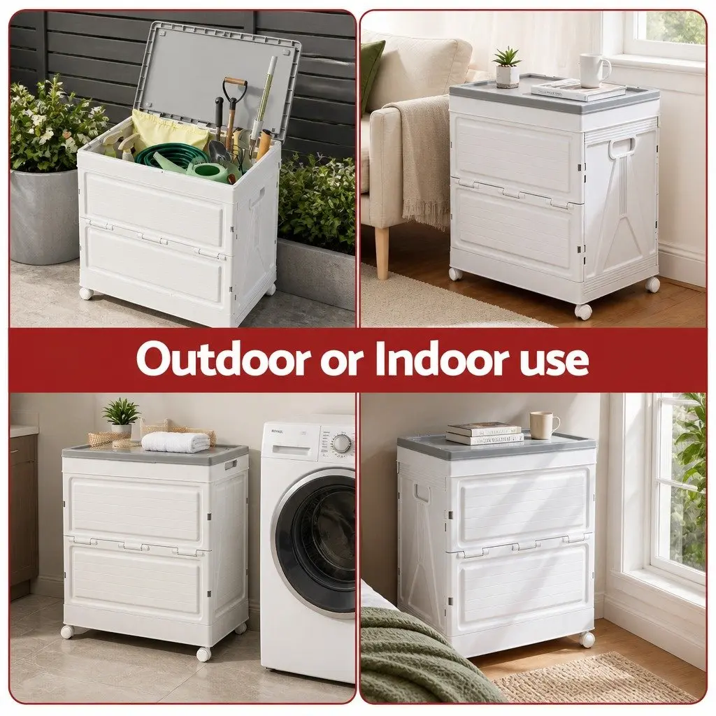 Outdoor Storage Box PP 159L Beige Portable Foldable with Wheels