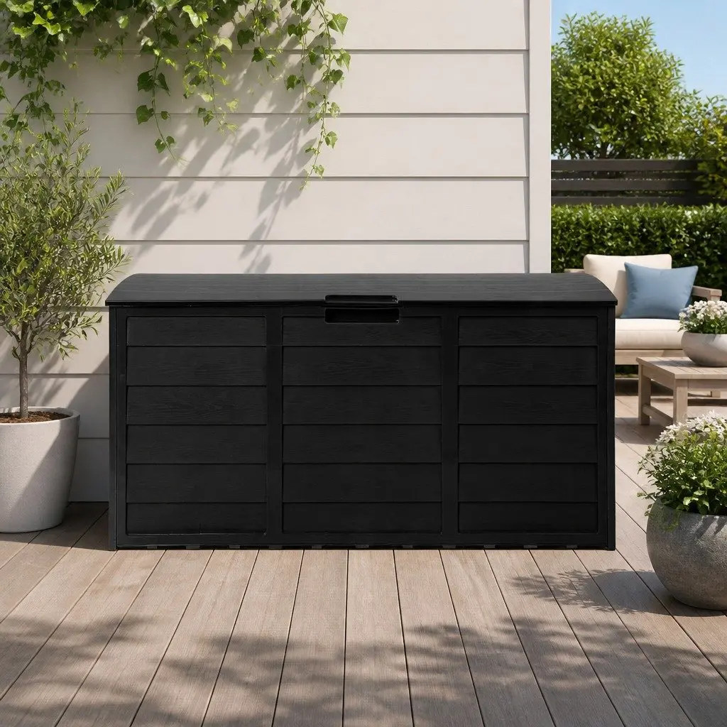 Outdoor Storage Box Black 290L Weather Resistant Lockable Garden Organizer