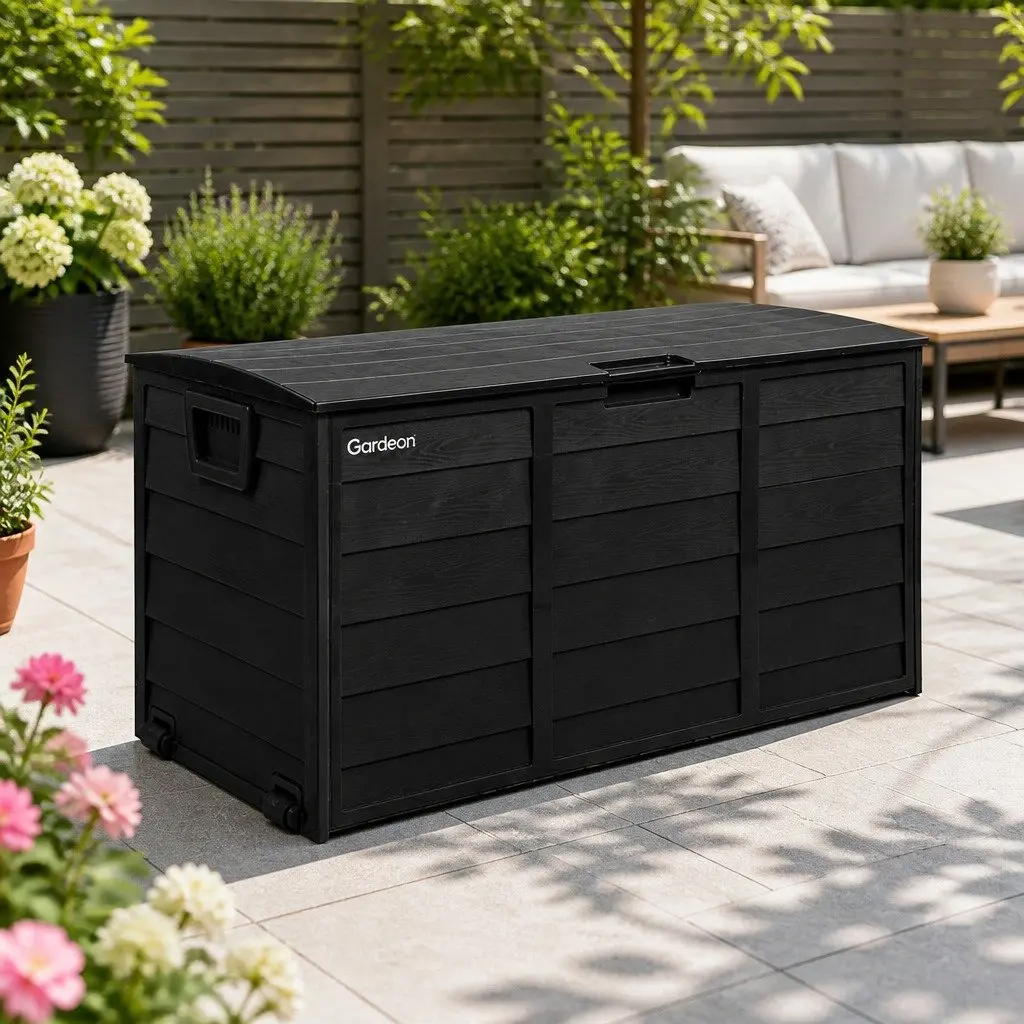 Outdoor Storage Box Black 290L Weather Resistant Lockable Garden Organizer