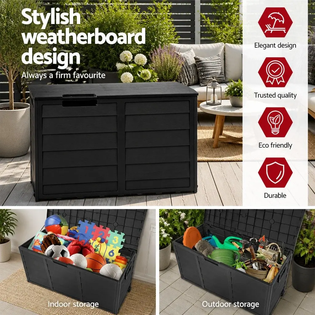 Outdoor Storage Box Black 290L Weather Resistant Lockable Garden Organizer
