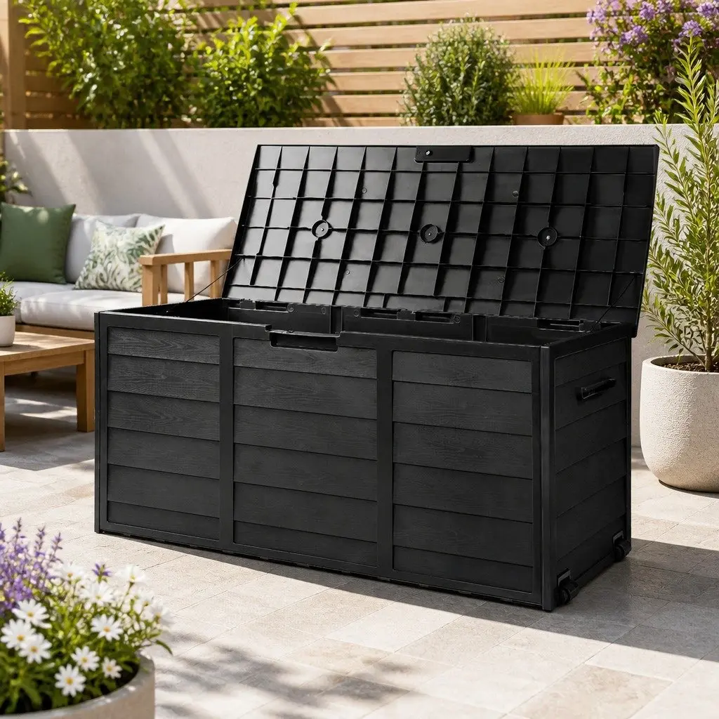 Outdoor Storage Box Black 290L Weather Resistant Lockable Garden Organizer