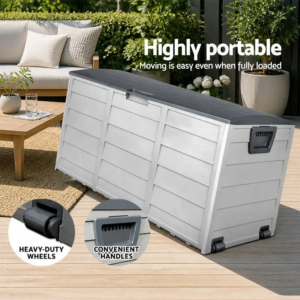 Outdoor Storage Box Grey 290L Durable Weather Resistant Tool Organiser Lockable Garden Shed