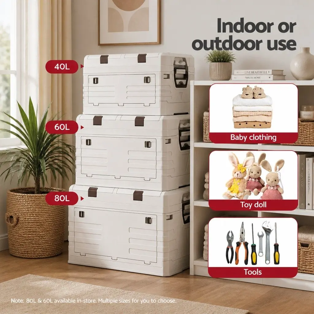 Outdoor Storage Box Collapsible Portable 40L Beige