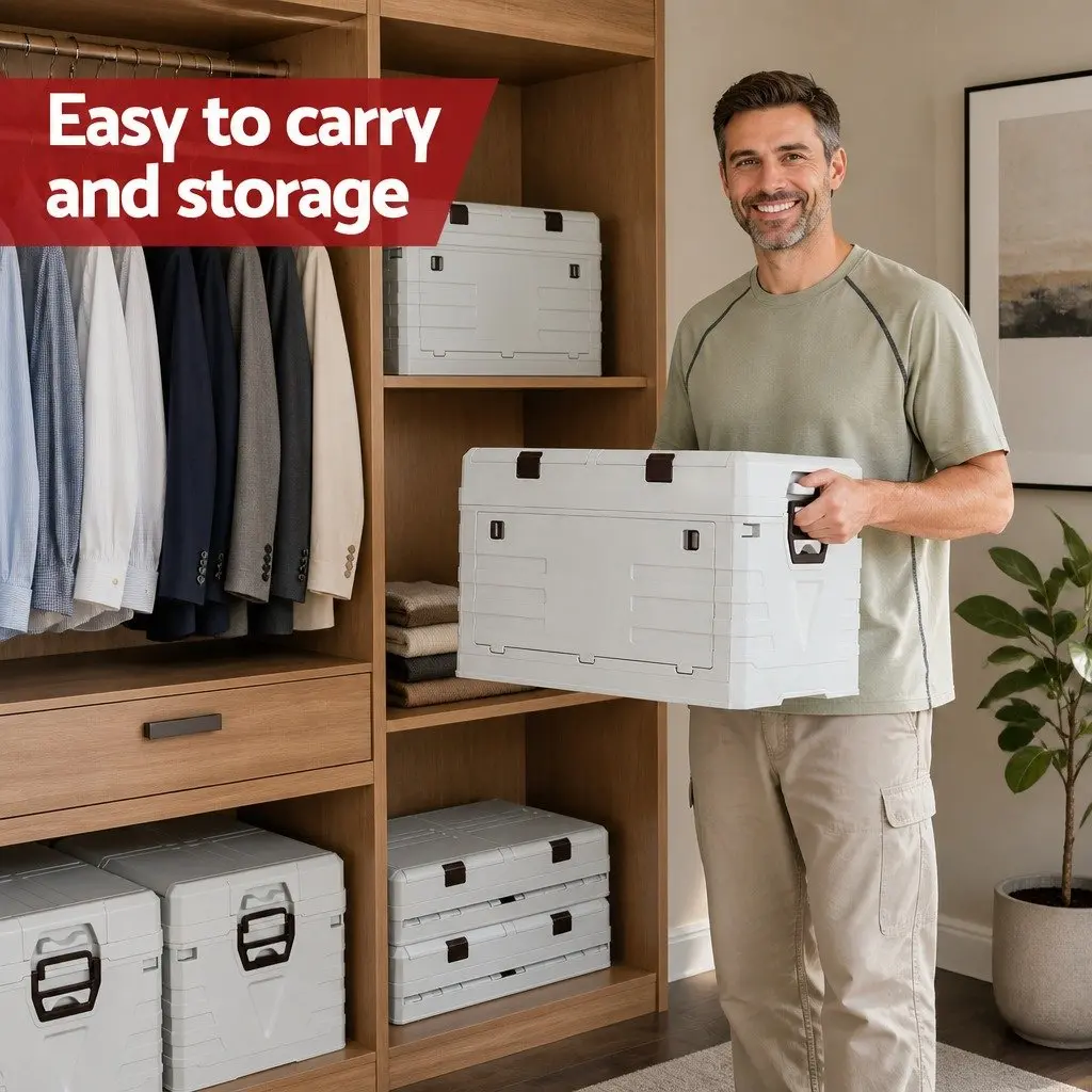 Outdoor Storage Box Collapsible Portable 40L Beige