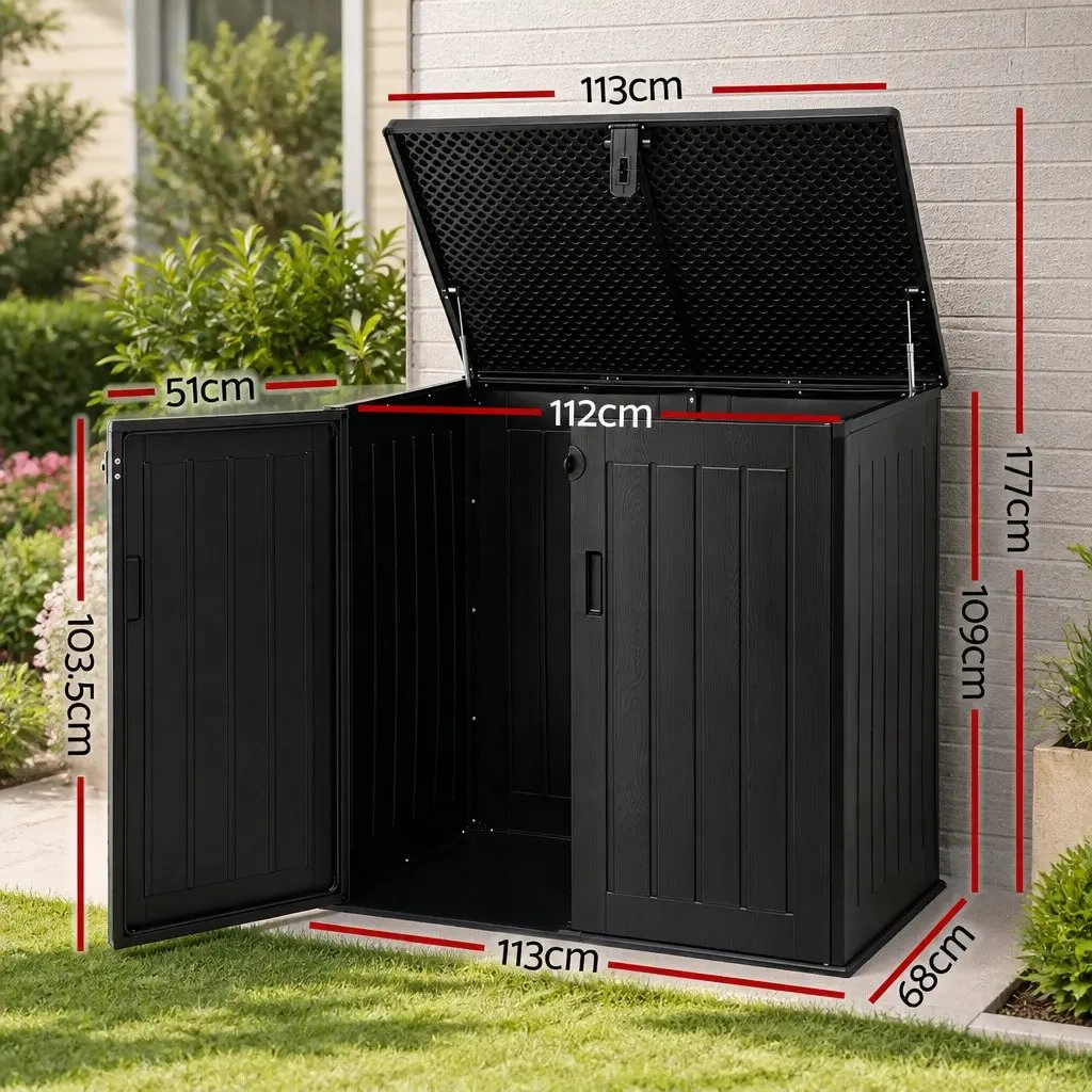 Outdoor Storage Box PP Plastic 775L Lockable Cabinet Tool Organizer Black