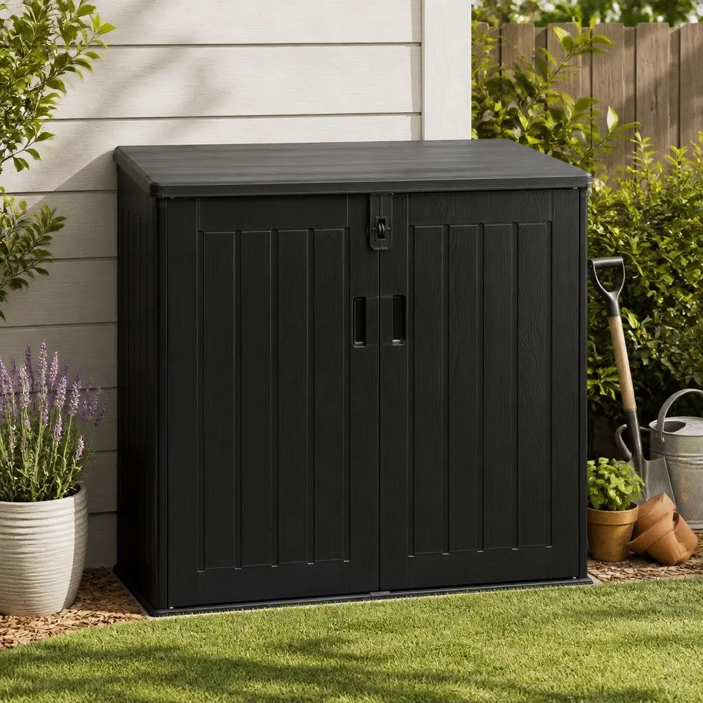 Outdoor Storage Box PP Plastic 775L Lockable Cabinet Tool Organizer Black