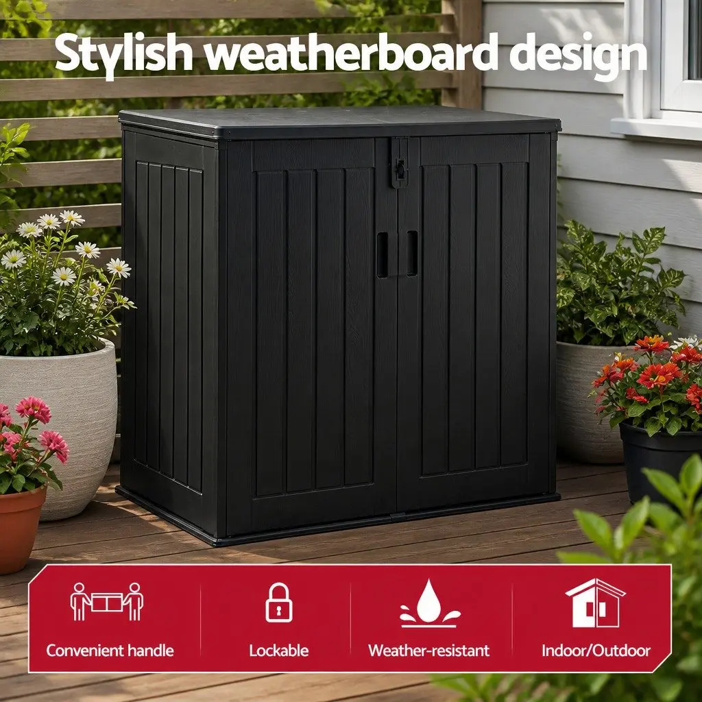 Outdoor Storage Box PP Plastic 775L Lockable Cabinet Tool Organizer Black