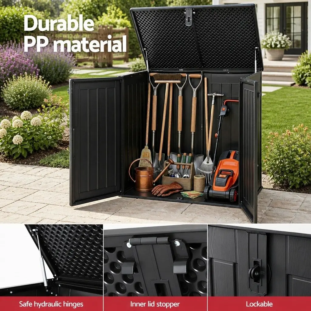 Outdoor Storage Box PP Plastic 775L Lockable Cabinet Tool Organizer Black