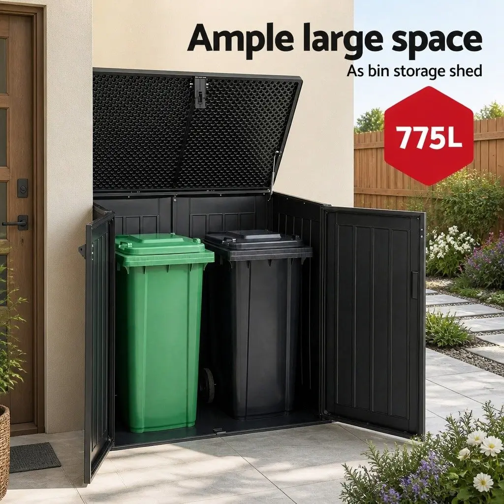 Outdoor Storage Box PP Plastic 775L Lockable Cabinet Tool Organizer Black