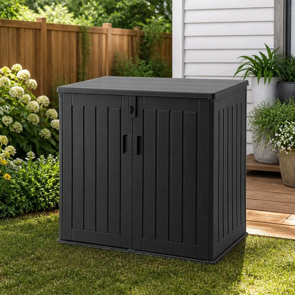 Outdoor Storage Box PP Plastic 775L Lockable Cabinet Tool Organizer Black