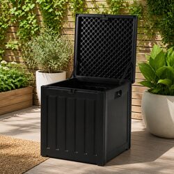 Outdoor Storage Box 80L Lockable Container Garden Toy Tool Shed Bench Seat Black