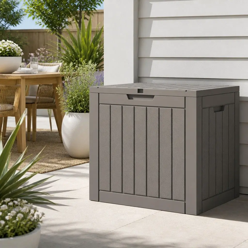 Outdoor Storage Box Polypropylene 118L Grey Lockable Container Garden Shed Tool Toy Storage Bench